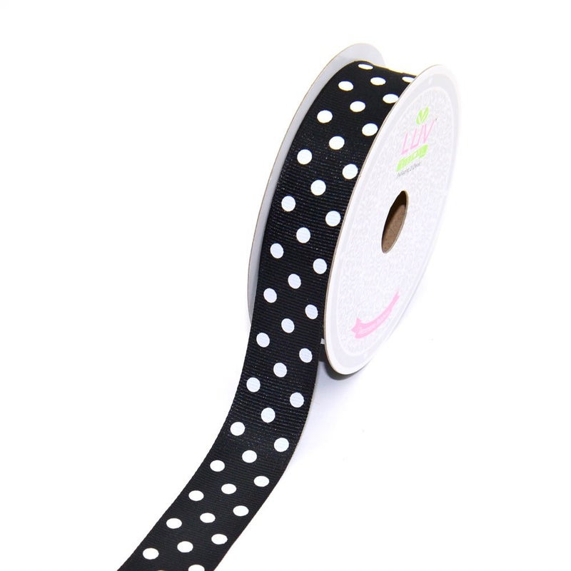 LUV Ribbons 7/8-Inch Grosgrain White Polkadots Ribbon by Creative Ideas, 10-Yard Black